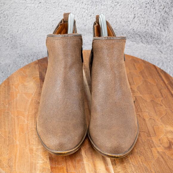 Lucky Brand Bartalino 7 M Dual Side Zip Up Tan Suede Leather Ankle Booties Boots - Picture 2 of 5